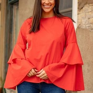 Lucky & Blessed Double Bell Sleeved Coral Top 2X -never worn!